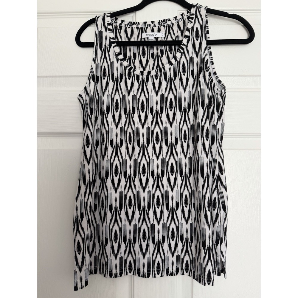 Chico's‎ Black & White Abstract Ikat Sleeveless Tank Top Shell Blouse Size 0 / S